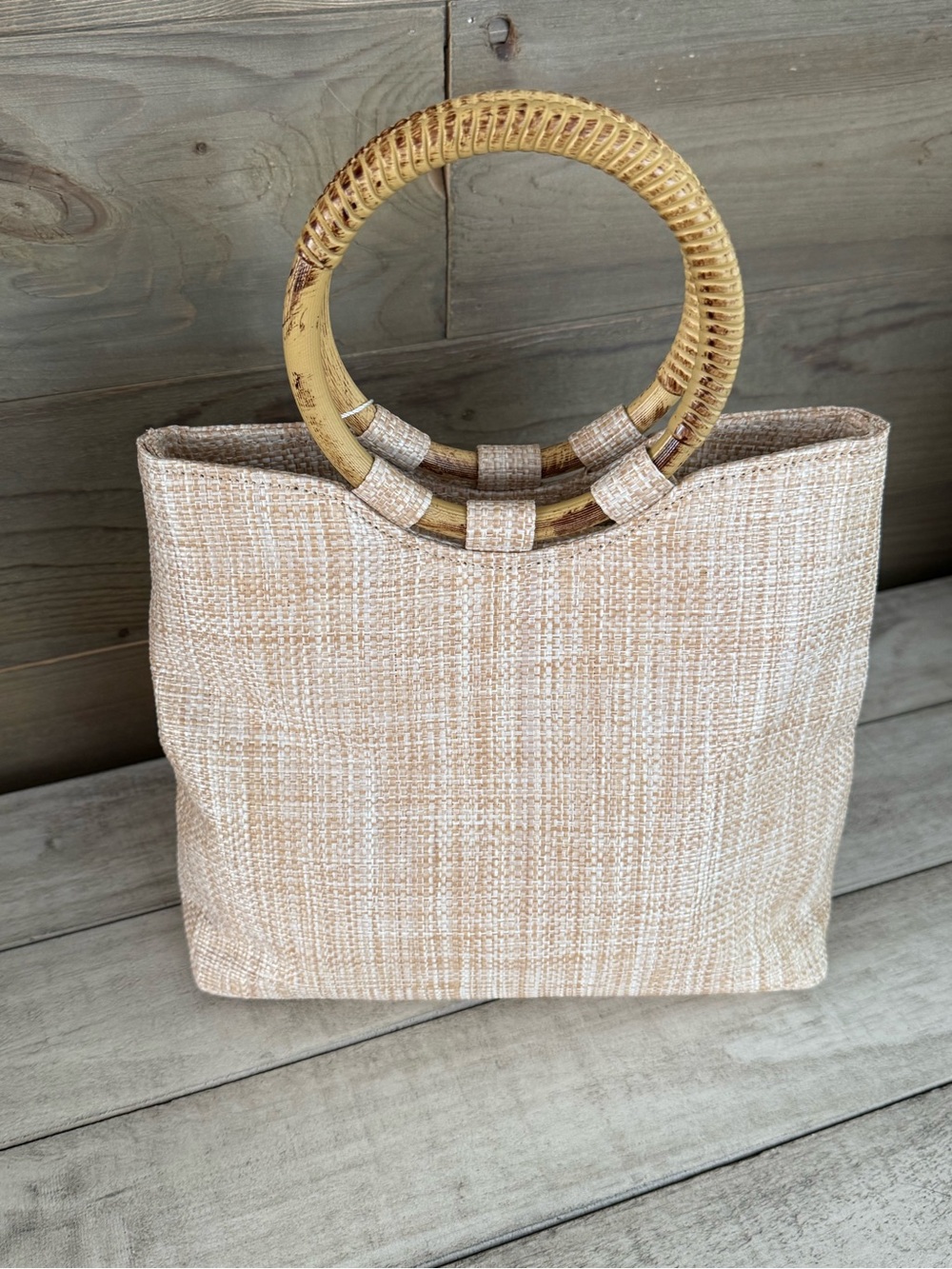 TOMMY BAHAMA Bow Accent Woven Tote Bag with Bamboo Handles - Beige - Picture 7 of 9